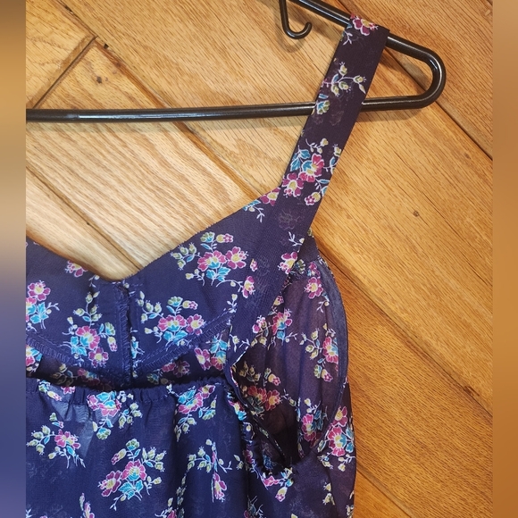 Kina purple floral sheer extra small lace top button down blouson tank top - Picture 10 of 10